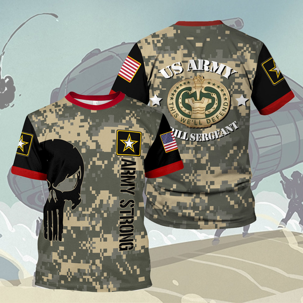 YMskins T-shirt WW1 US Army Uniform Army Drill Sergeant Badge Shield Army 3D Apparel
