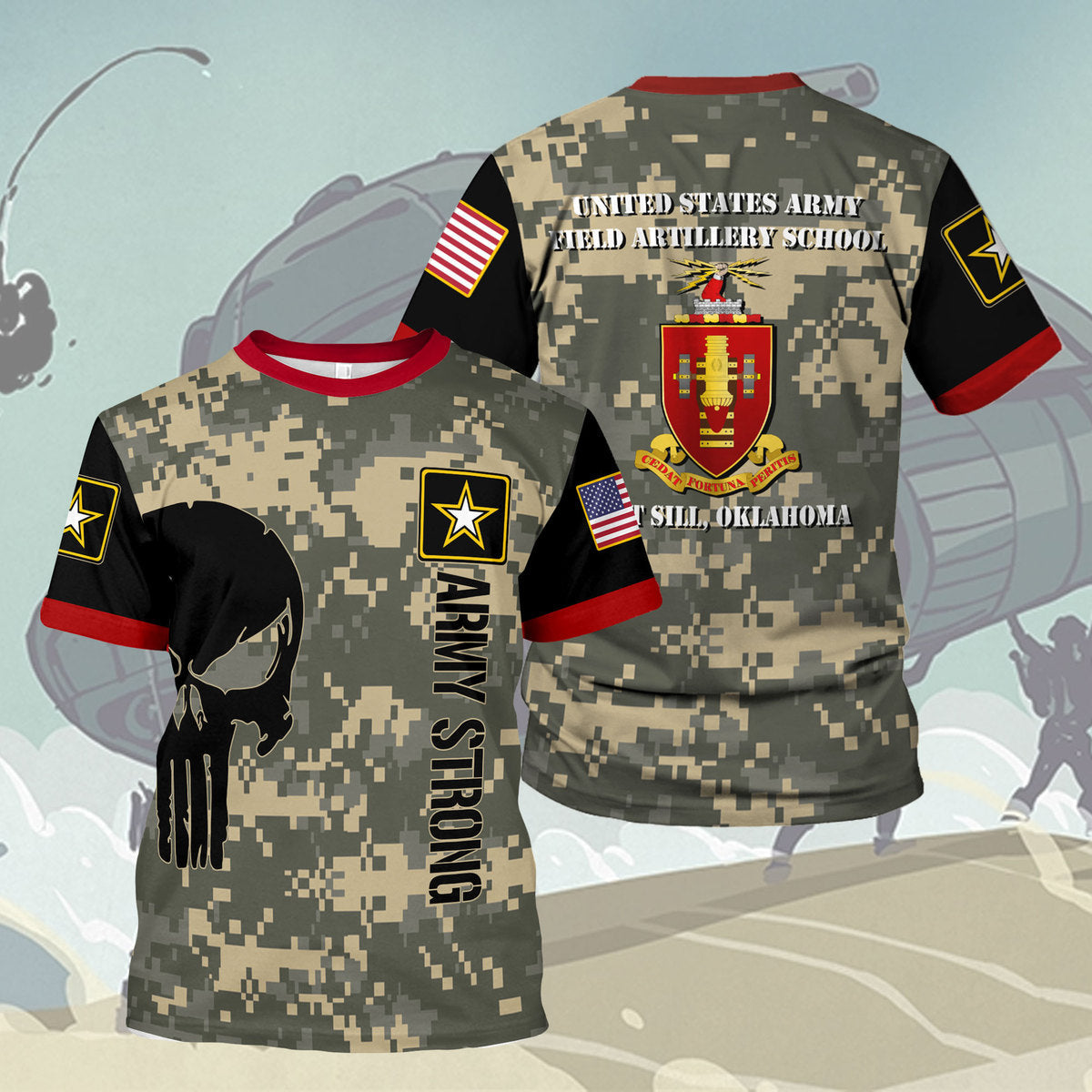 YMskins T-shirt US Army Bootcamp Navy Mil Army Field Artillery School Fort Sill Oklahoma Army 3D Apparel