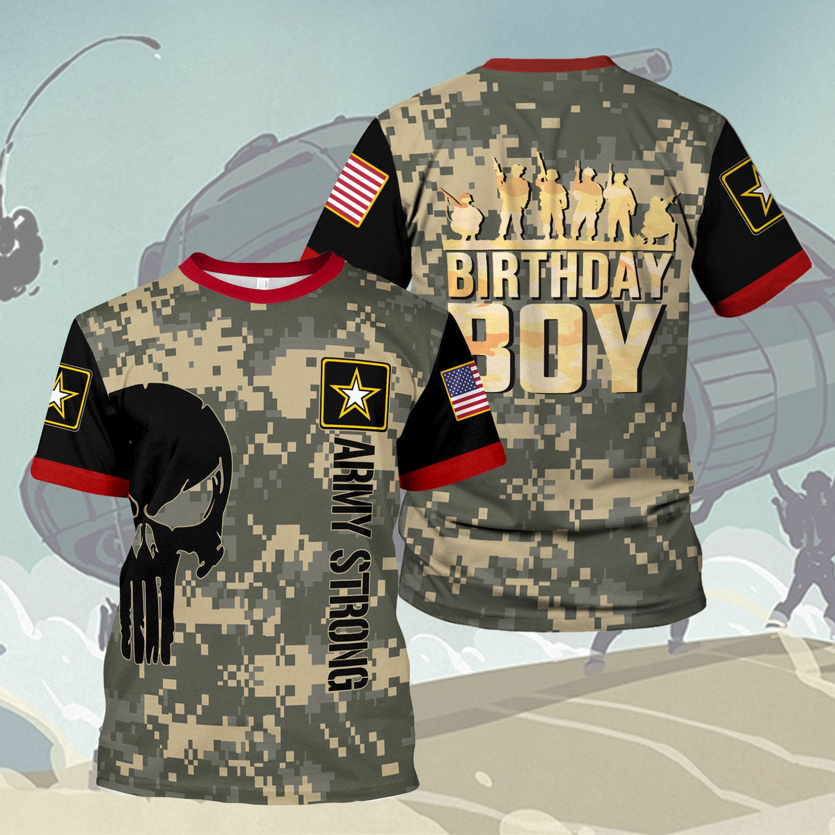 YMskins T-shirt US Army Birthday Boy Army Party Supplies Camo Gift Army 3D Apparel