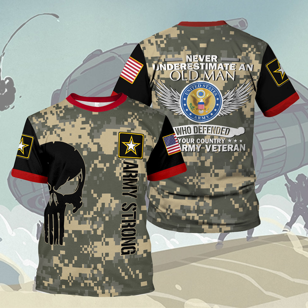 YMskins T-shirt US Army Never Underestimate An Old Man Veteran 3D Apparel