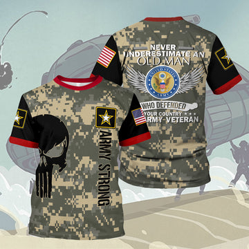 YMskins T-shirt US Army Never Underestimate An Old Man Veteran 3D Apparel