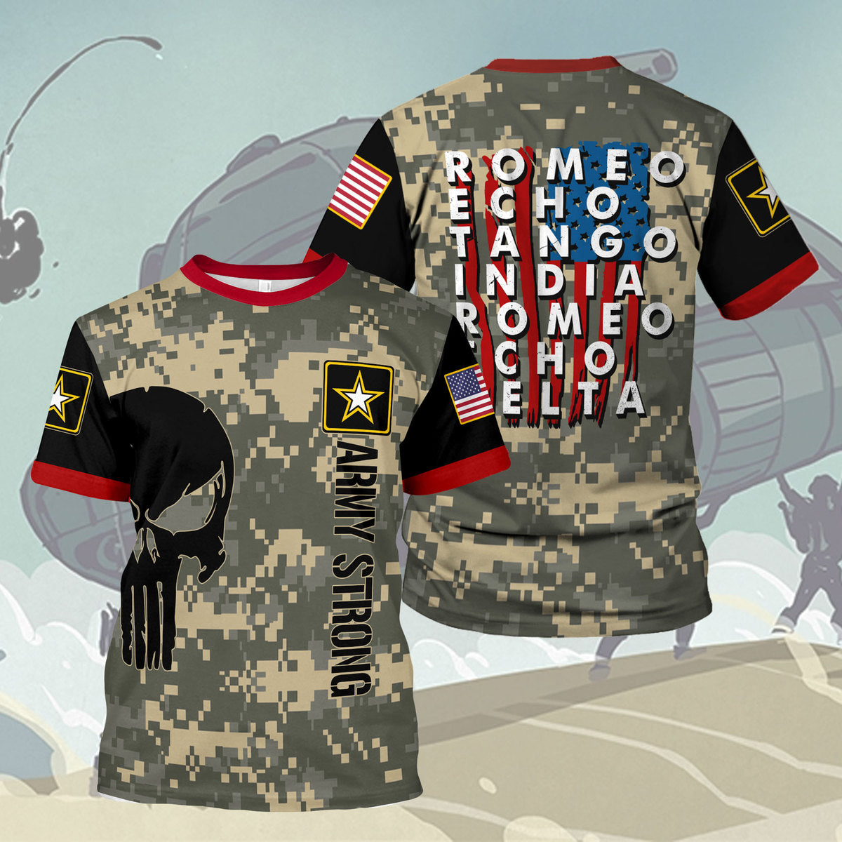 YMskins T-shirt US Army What Is A Click In The Army Us Army Retired Phonetic Military Alphabet 3D Apparel