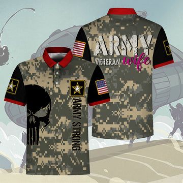 YMskins Polo Shirt US Army Veteran Wife 3D Apparel