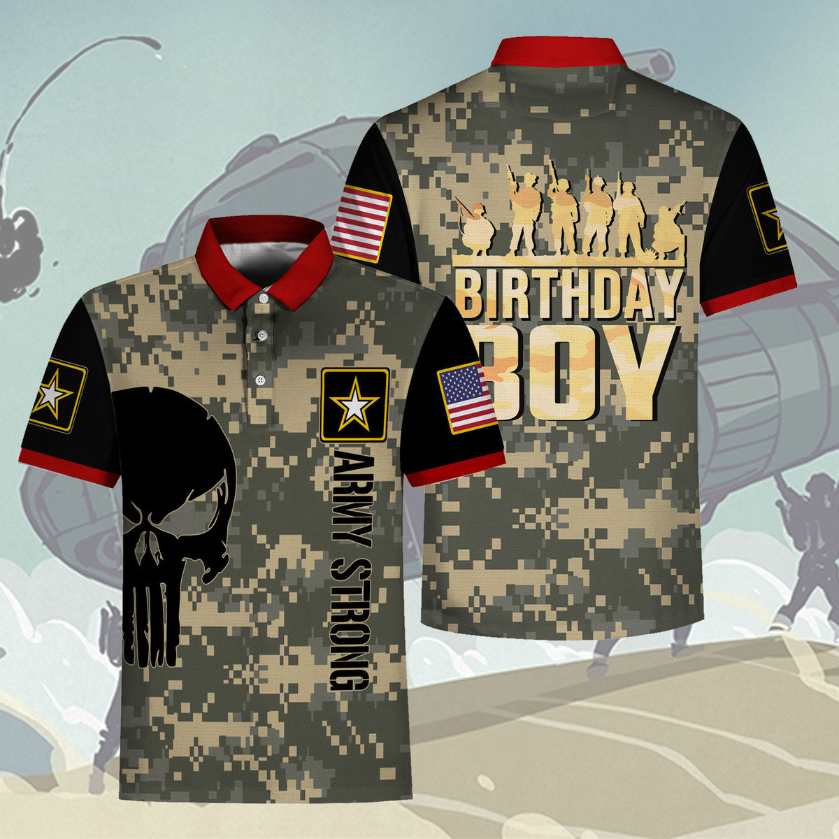 YMskins Polo Shirt US Army Birthday Boy Army Party Supplies Camo Gift Army 3D Apparel