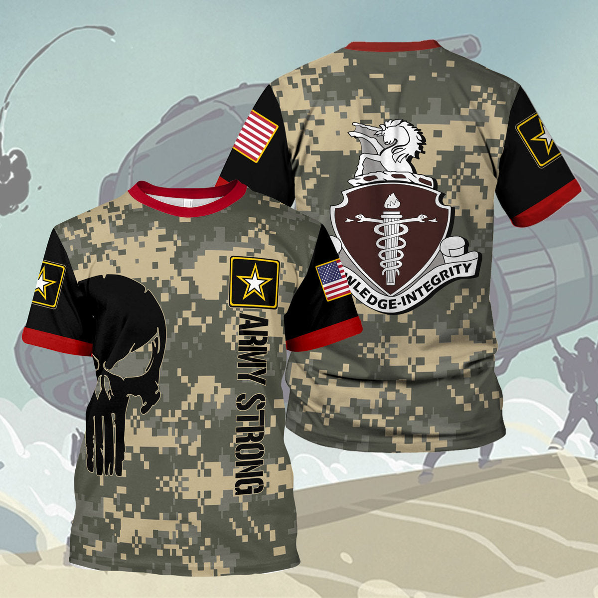YMskins T-shirt US Army Knife Army Veterinary Corps Army 3D Apparel