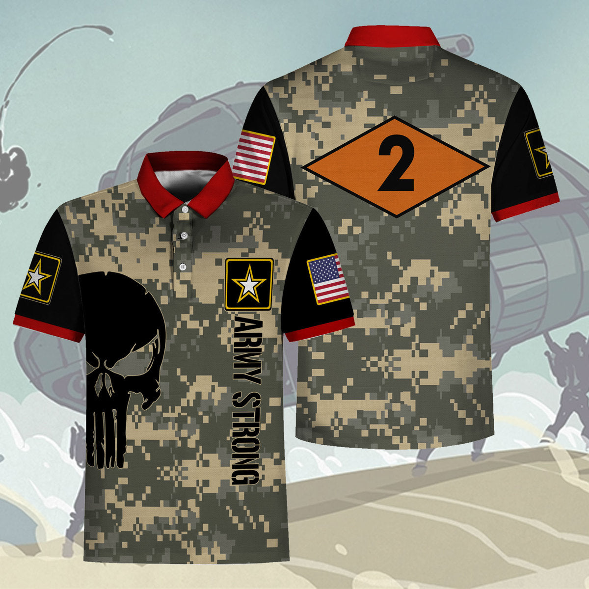 YMskins Polo Shirt Army Ranger Diamond 2nd Ranger Battalion 3D Apparel