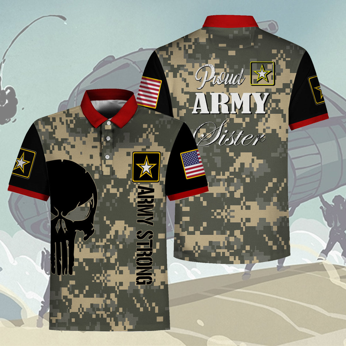 YMskins Polo Shirt US Army Proud Army Sister 3D Apparel