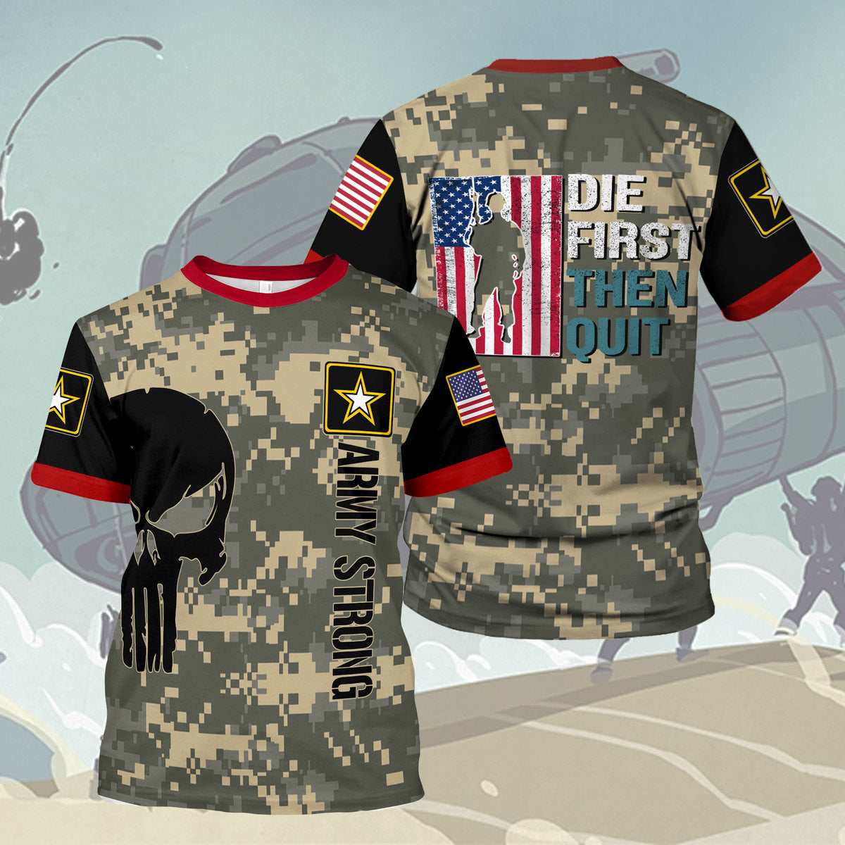 YMskins T-shirt US Army Military Police Die First Then Quit USA Army Patriot 3D Apparel