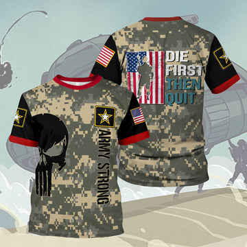 YMskins T-shirt US Army Military Police Die First Then Quit USA Army Patriot 3D Apparel