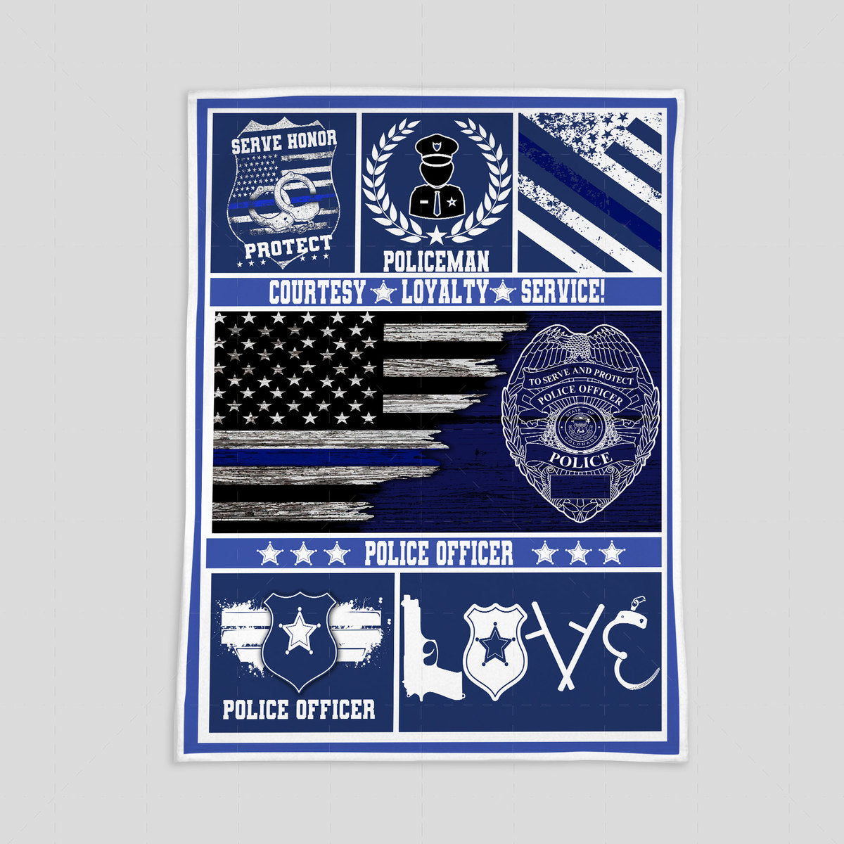 YMskins Blanket Personalized Custom Name Badge Number Police Officer Thin Blue Line American Flag