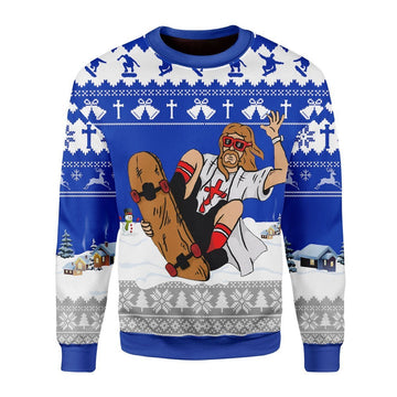 Gearhomies Christmas Unisex Sweater Jesus Skateboarding Christmas 3D Apparel