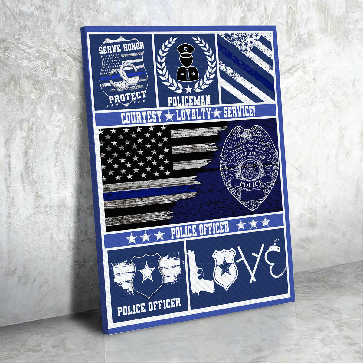 YMskins Custom Name Badge Number Police Officer Thin Blue Line American Flag Digital File/ Poster/ Canvas