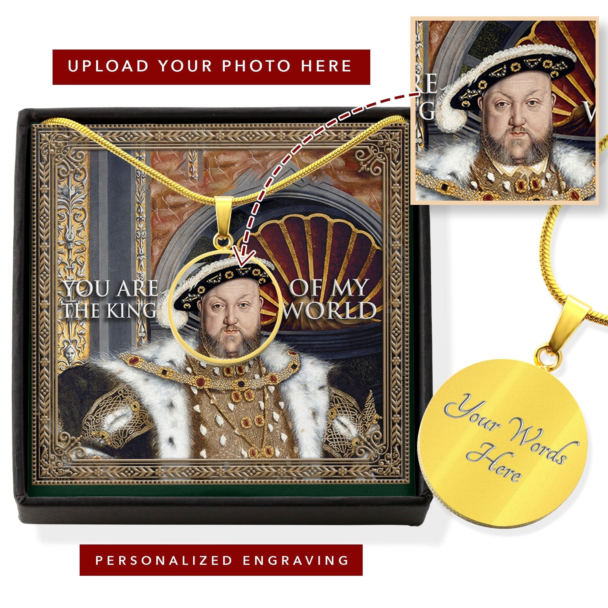 King Henry VIII Customized Photo Circle Pendant with POD Message Card