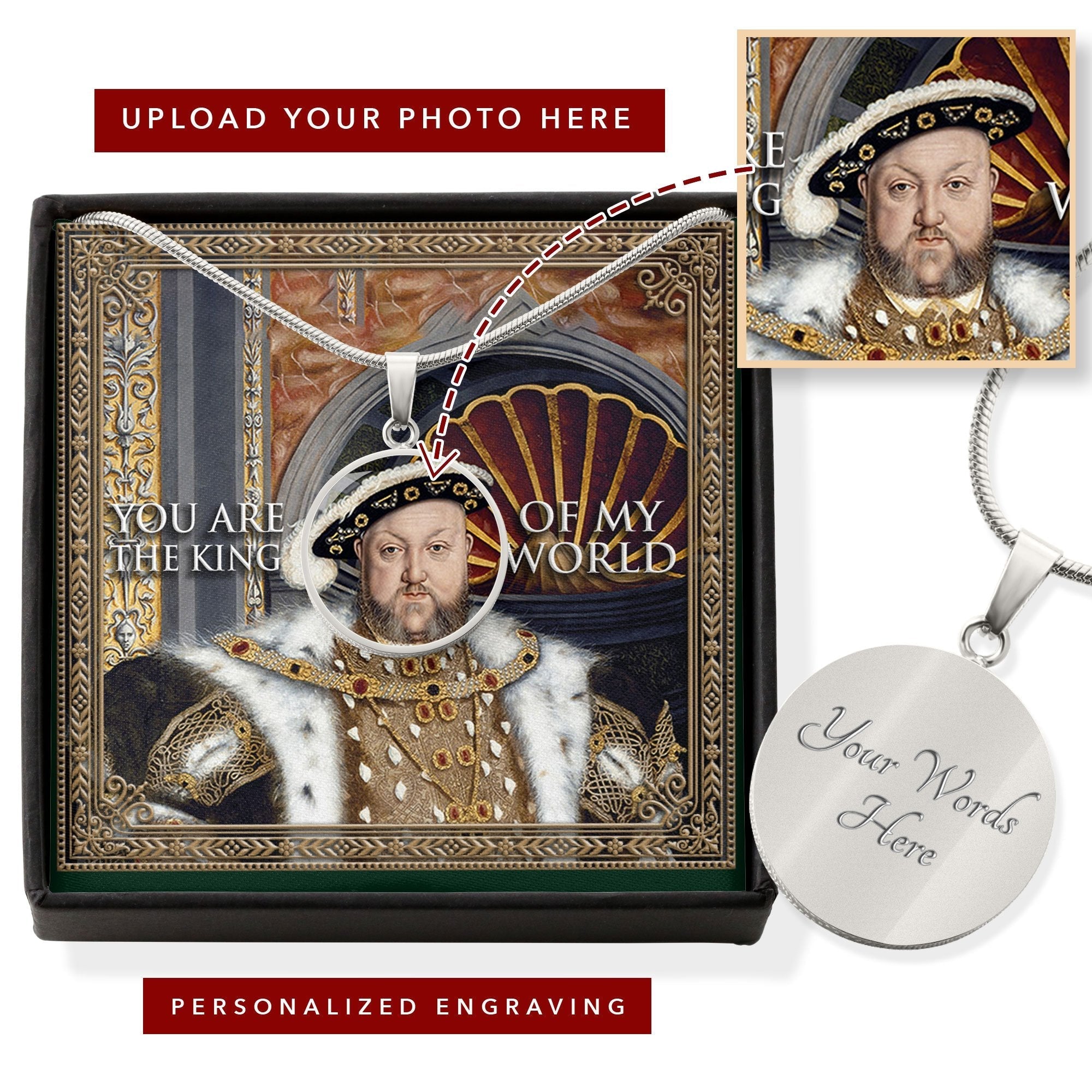 King Henry VIII Customized Photo Circle Pendant with POD Message Card