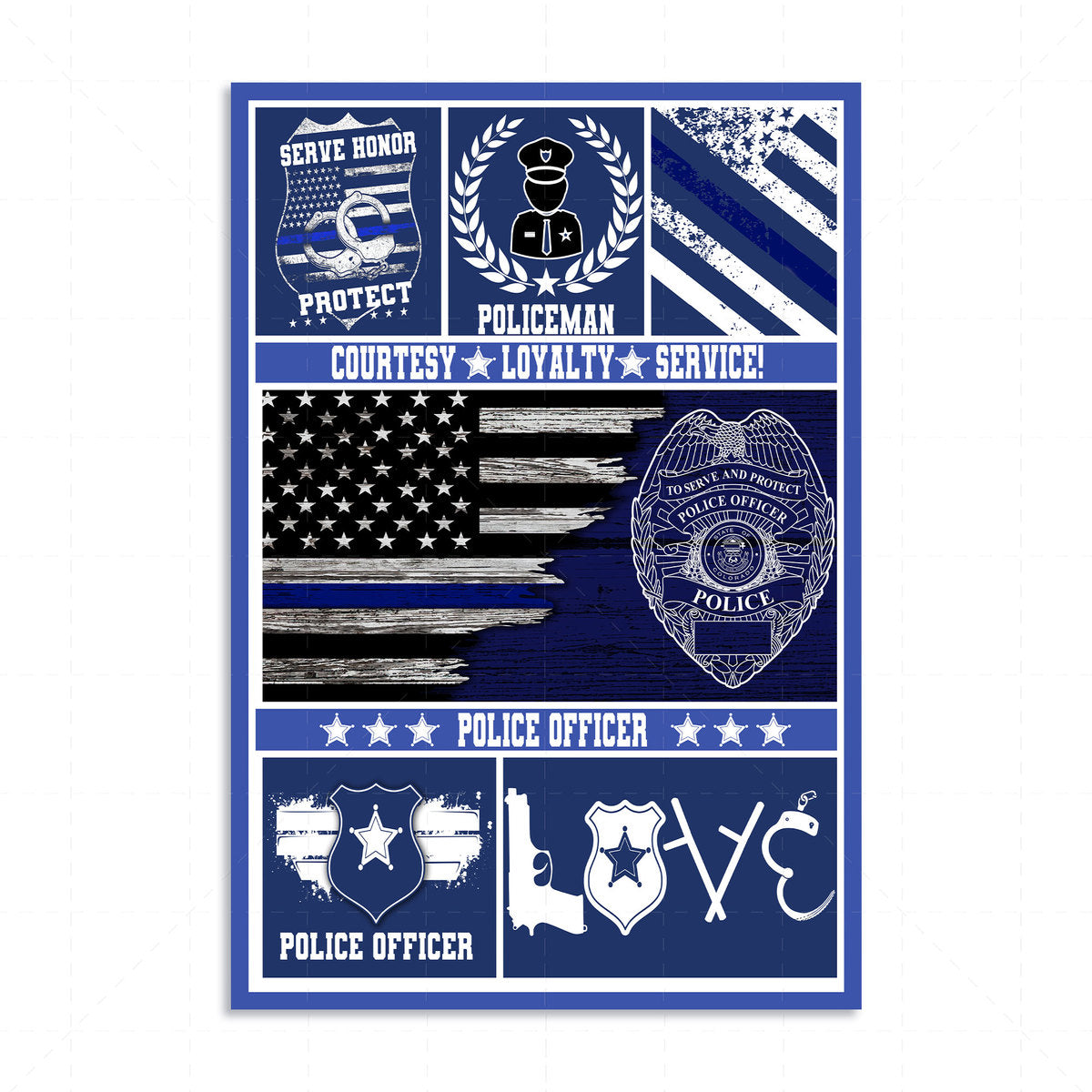 YMskins Custom Name Badge Number Police Officer Thin Blue Line American Flag Digital File/ Poster/ Canvas