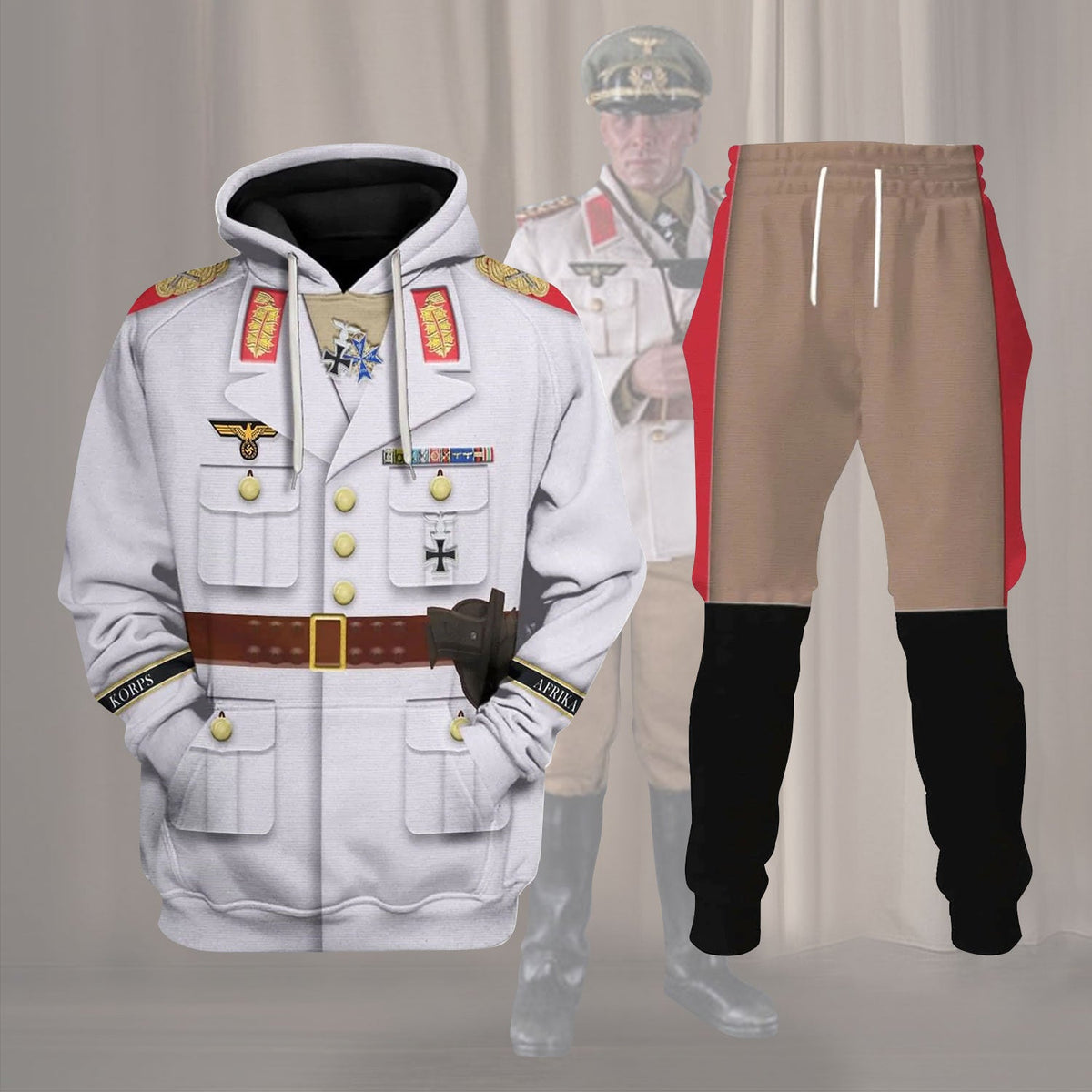 YMskins Erwin Rommel WWII German Soldier Costume Hoodie Sweatshirt T-Shirt Tracksuit