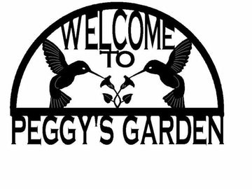 YMskins Personalized Welcome Sign with Hummingbird Garden Metal Wall Art