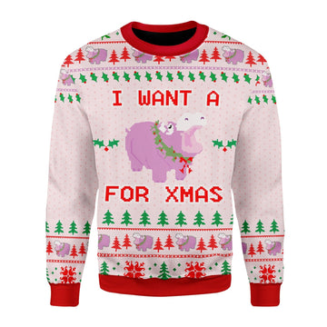 YMskins Christmas Sweater I Want A Hippopotamus For Xmas 3D Apparel