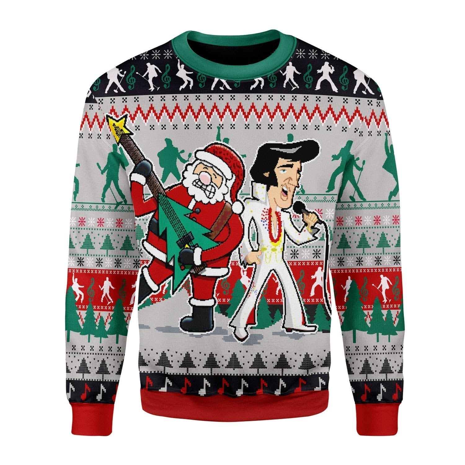 YMskins Christmas Sweater Elvis Presley With Santa 3D Apparel