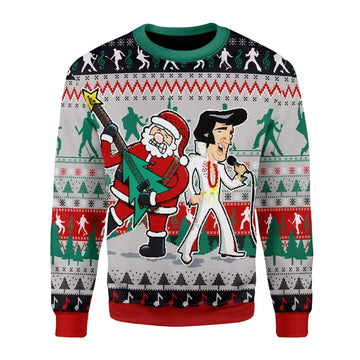 YMskins Christmas Sweater Elvis Presley With Santa 3D Apparel