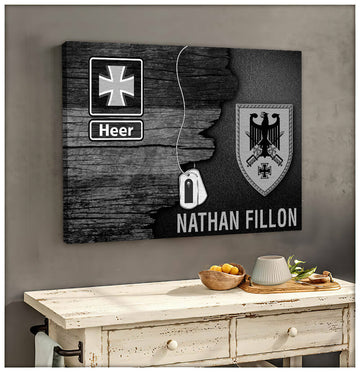Personalized Rank and Name - Black/White German Flag With Heer Army Ranks/Insignia Digital File Canvas