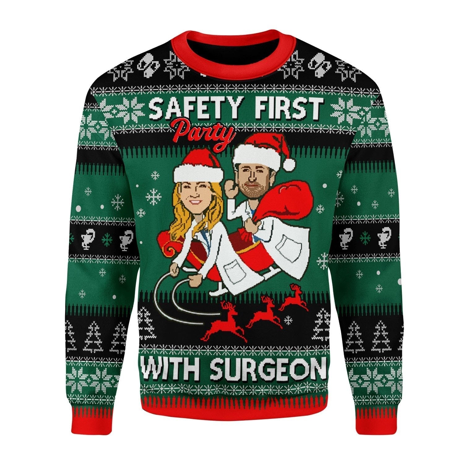 YMskins Christmas Sweater Safety First Party With Surgeon Grey's Anatomy 3D Apparel