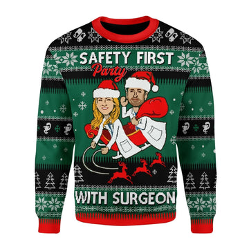 YMskins Christmas Sweater Safety First Party With Surgeon Grey's Anatomy 3D Apparel