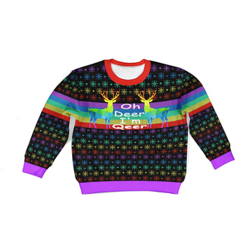YMskins Kid Christmas Sweater Oh Deer I'm Qeer LGBT 3D Apparel