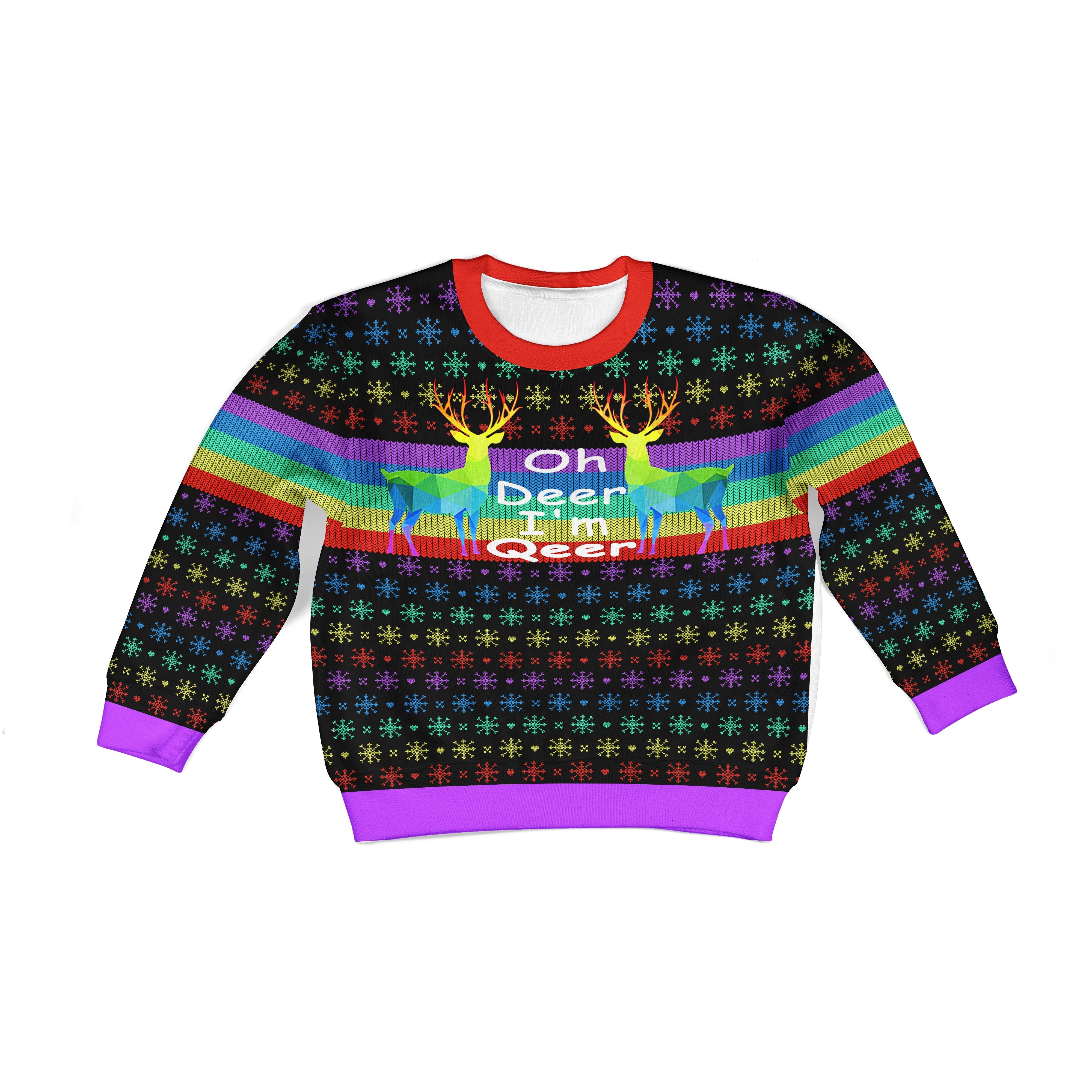 YMskins Kid Christmas Sweater Oh Deer I'm Qeer LGBT 3D Apparel