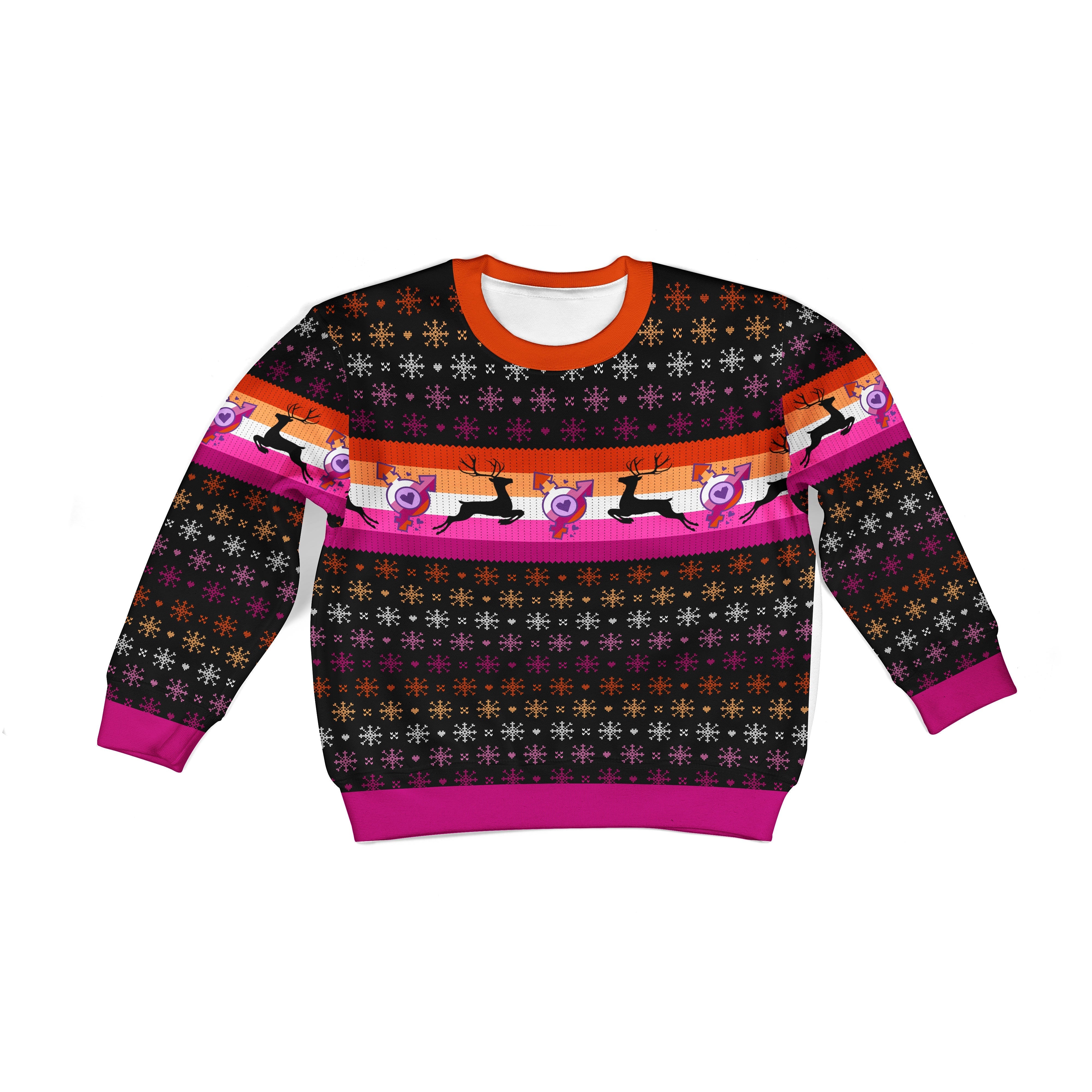 YMskins Kid Christmas Sweater Lesbian Flag 3D Apparel