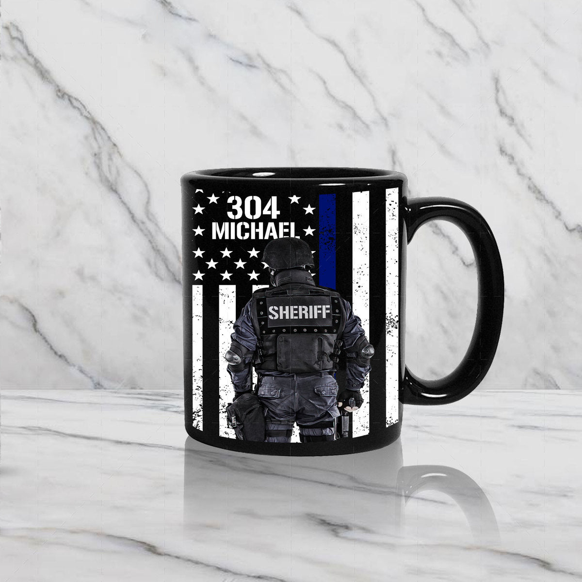 Personalized Name And Number Deputy Sheriff American Flag Mug