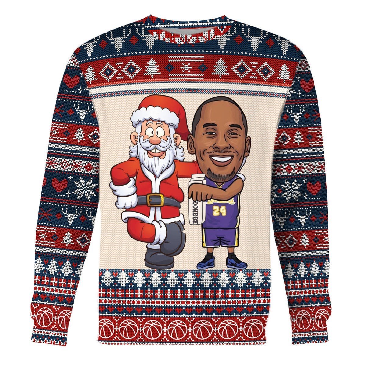 Gearhomies Christmas Unisex Sweater Kobe And Santa Claus Ugly Christmas 3D Apparel