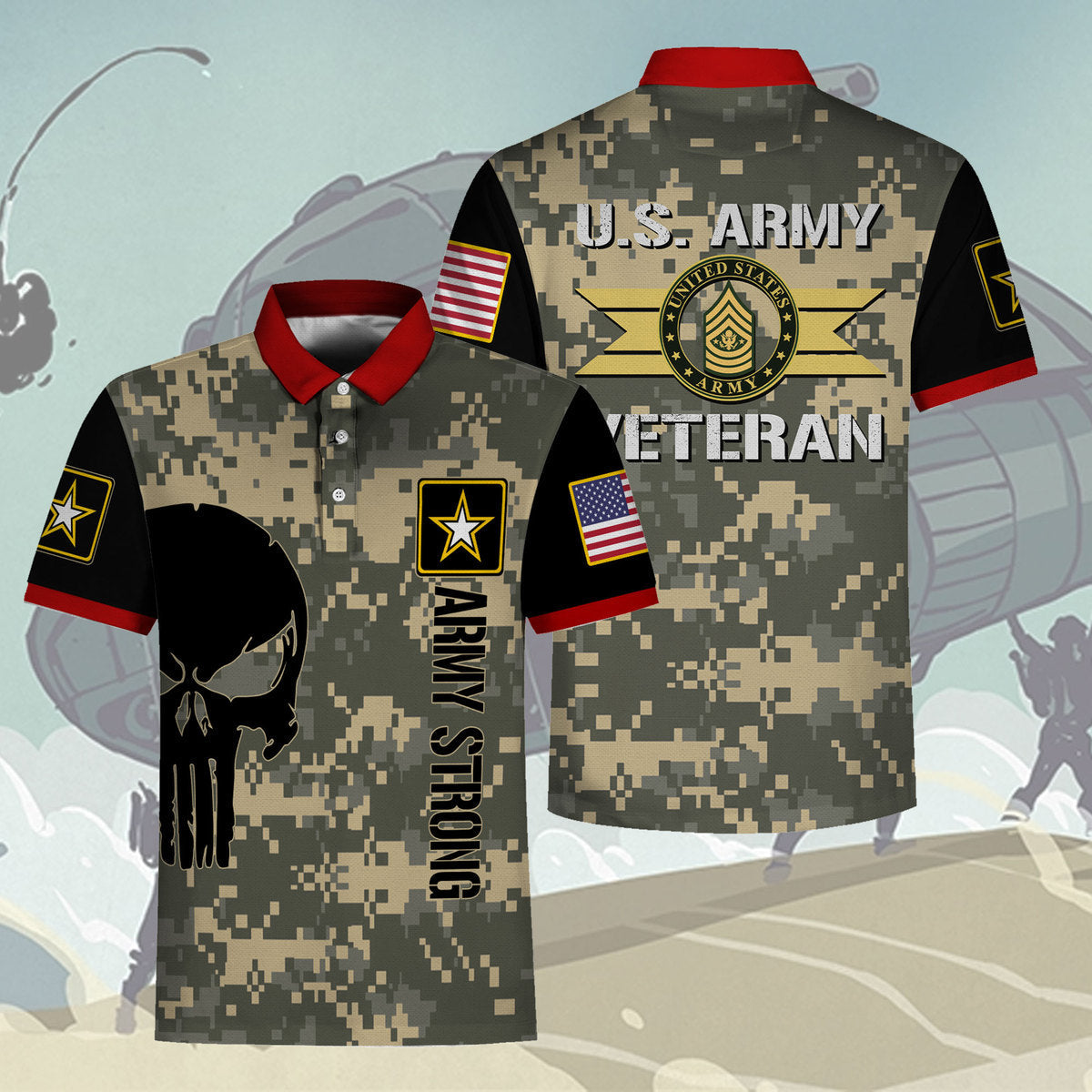 YMskins Polo Shirt US Army Rings Proudly Served Us Army Veteran E6 Staff Sergeant Army 3D Apparel