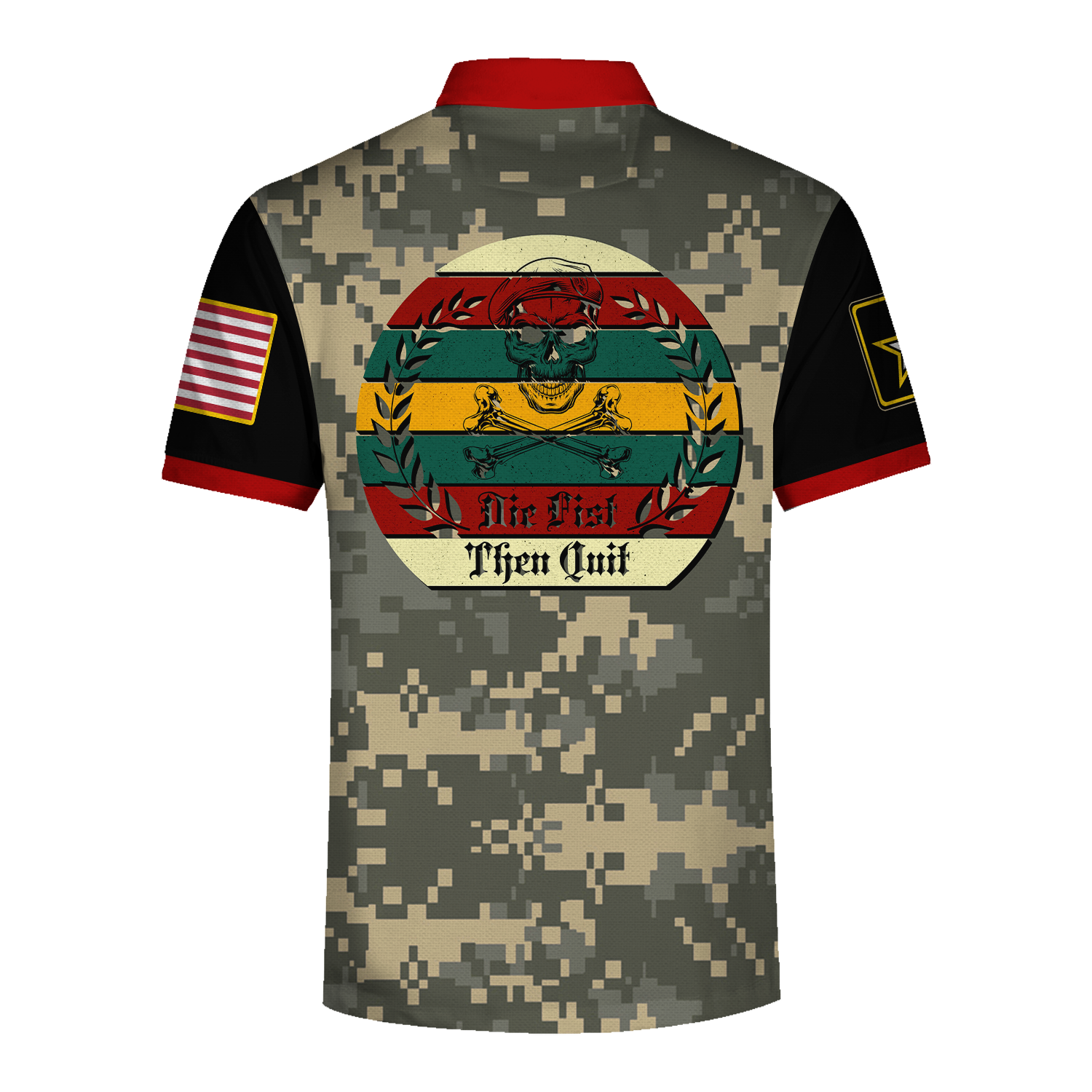 YMskins Polo Shirt US Army Ribbon Military Motivational Die First Then Quit Army Veteran 3D Apparel