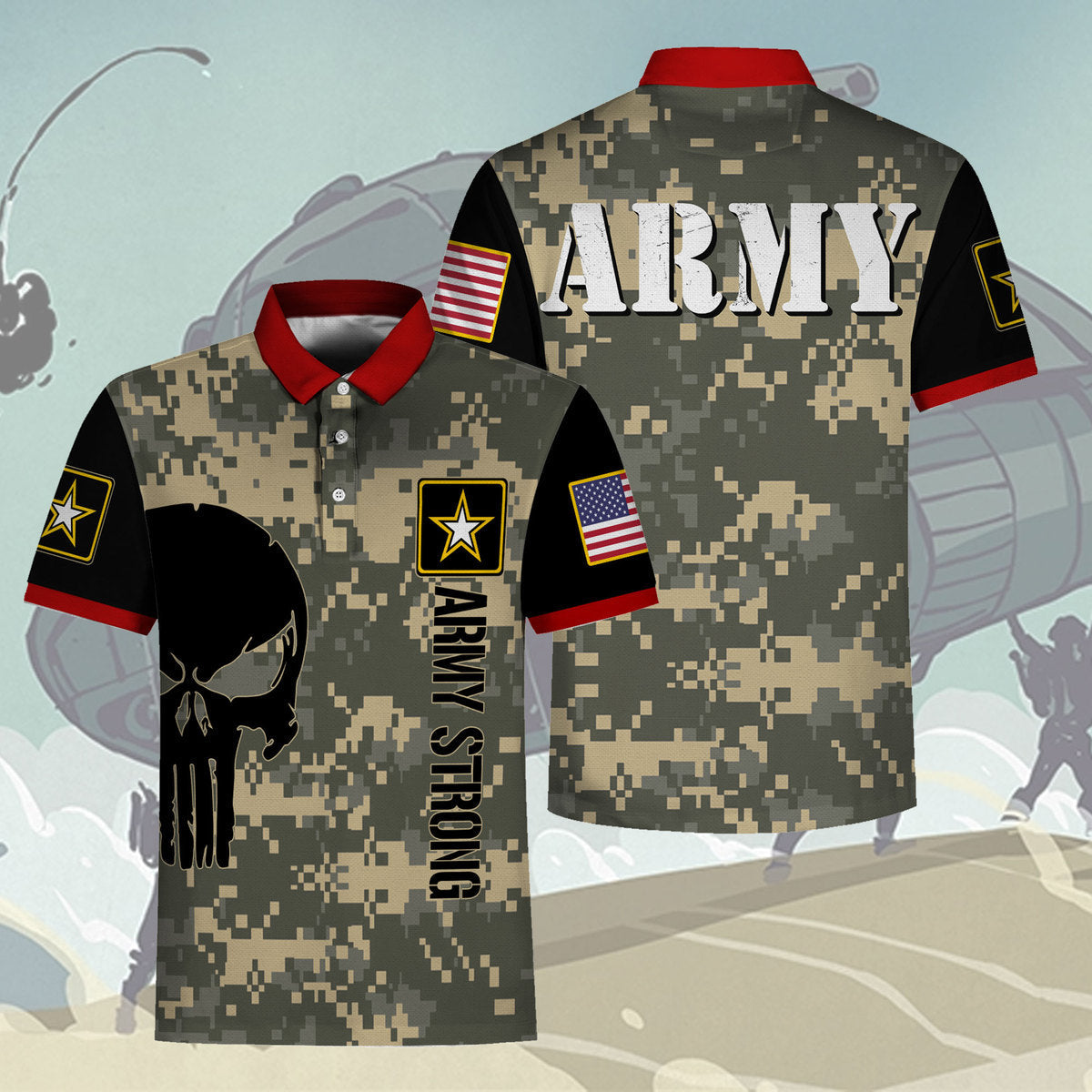 YMskins Polo Shirt US Army Sapper U.S. Army Vintage Infantry Ranger Apfu P Army 3D Apparel