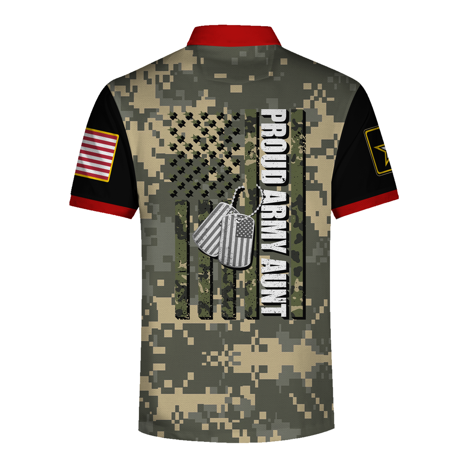 YMskins Polo Shirt US Army Proud Army Aunt American Flag Veteran 3D Apparel