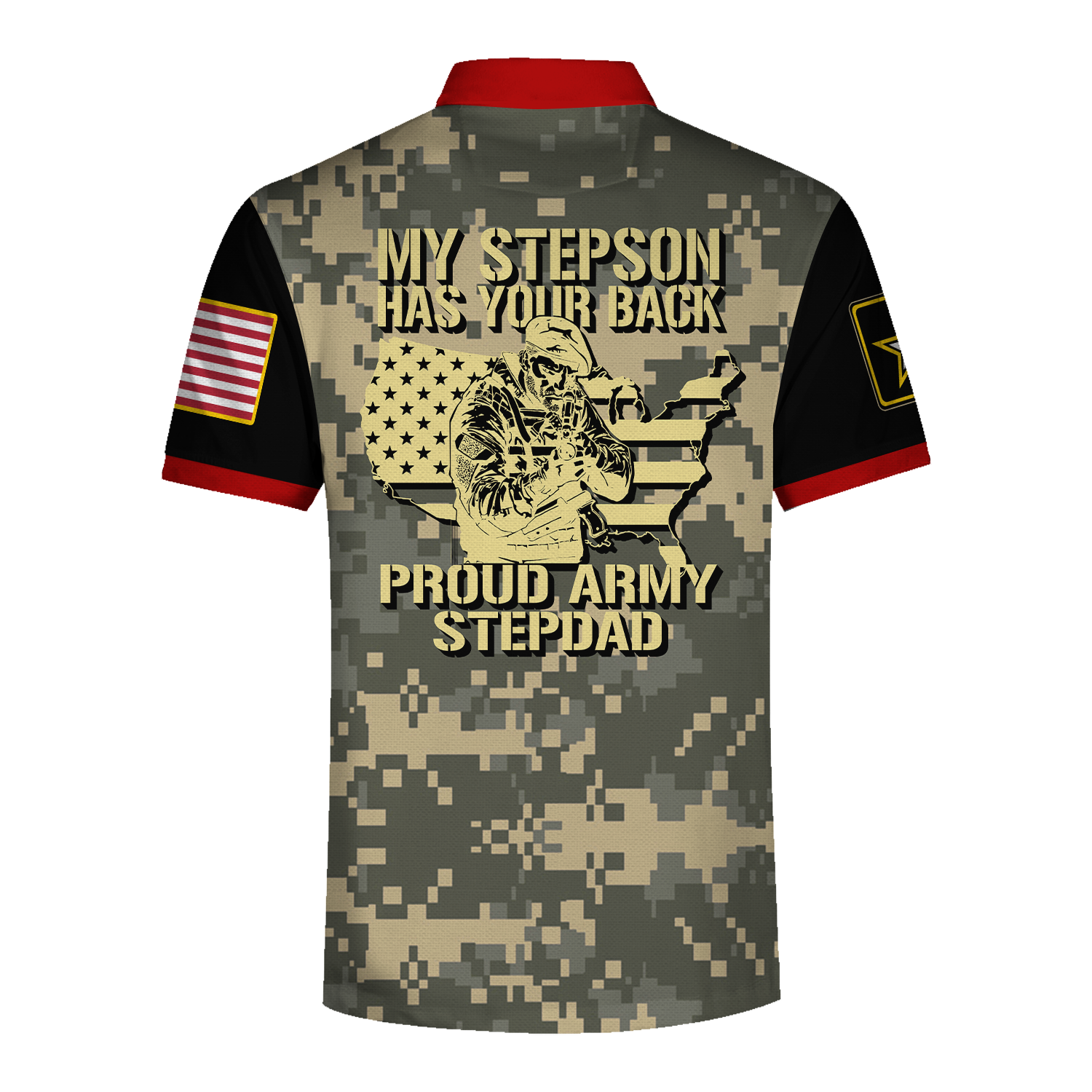 YMskins Polo Shirt US Army My Stepson Has Your Back Proud Army Stepdad 3D Apparel