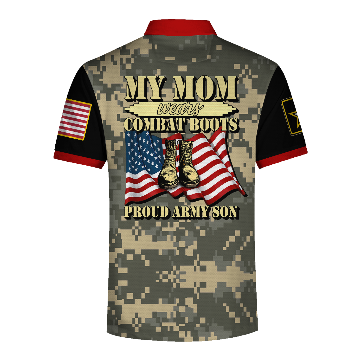 YMskins Polo Shirt US Army My Mom Wears Combat Boots Proud Army Son 3D Apparel