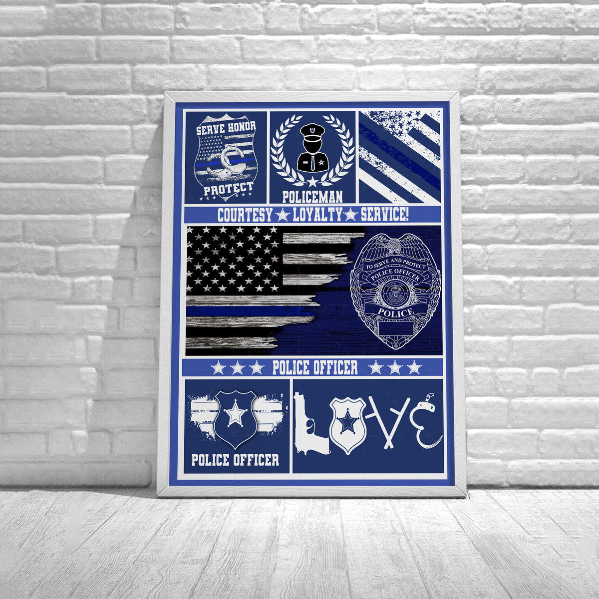 YMskins Custom Name Badge Number Police Officer Thin Blue Line American Flag Digital File/ Poster/ Canvas