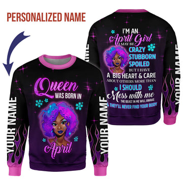 YMskins Personalized Ugly Sweater Queen Was Born In April All Over Printed