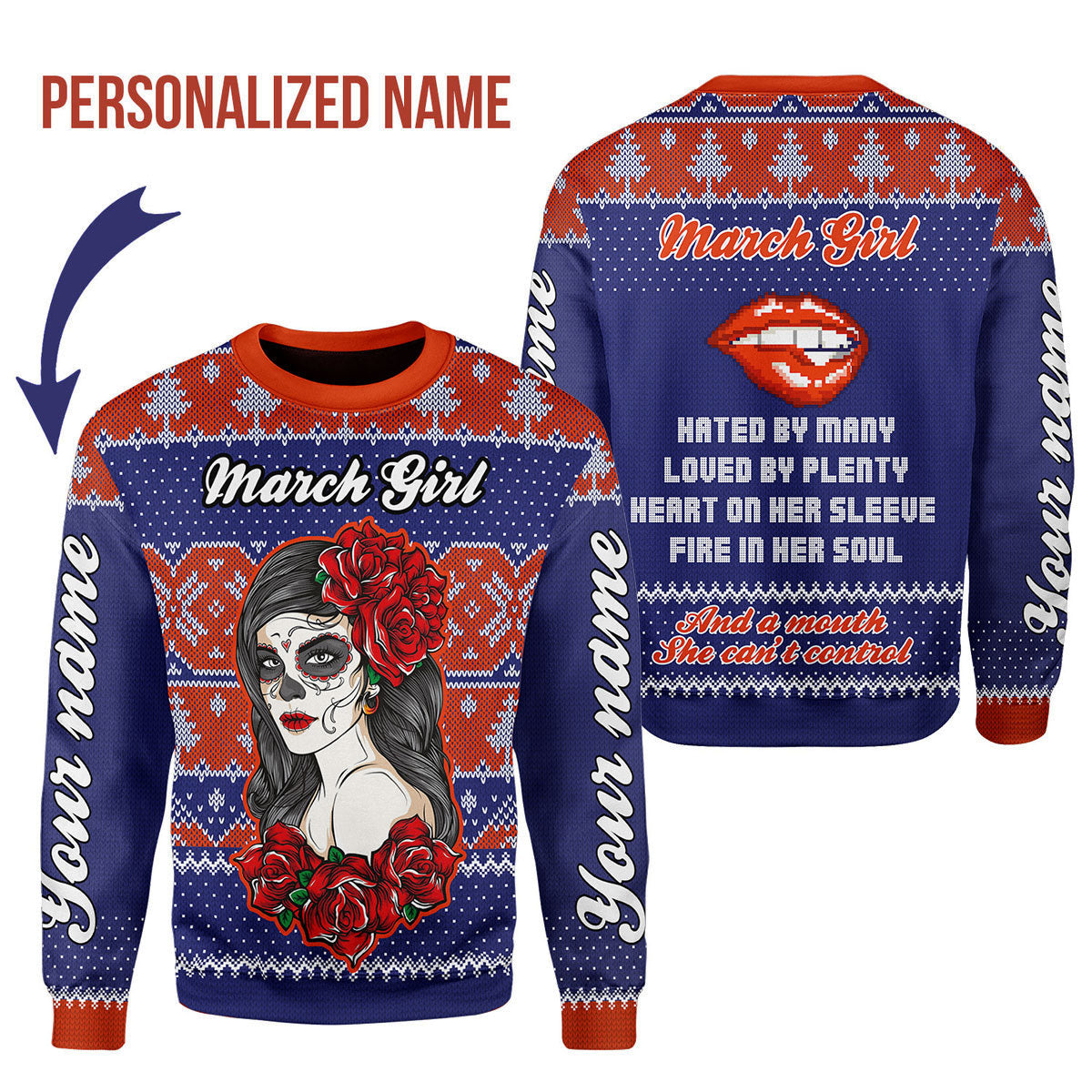 YMskins Personalized Ugly Sweater March Girl All Over Printed