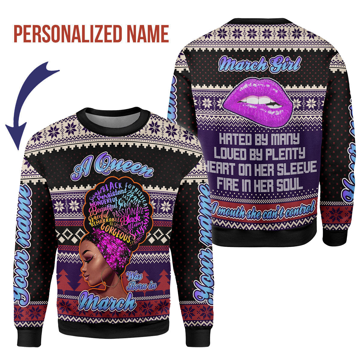 YMskins Personalized Ugly Sweater March Girl All Over Printed
