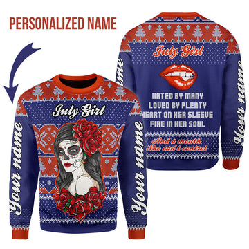 YMskins Personalized Ugly Sweater July Girl All Over Printed