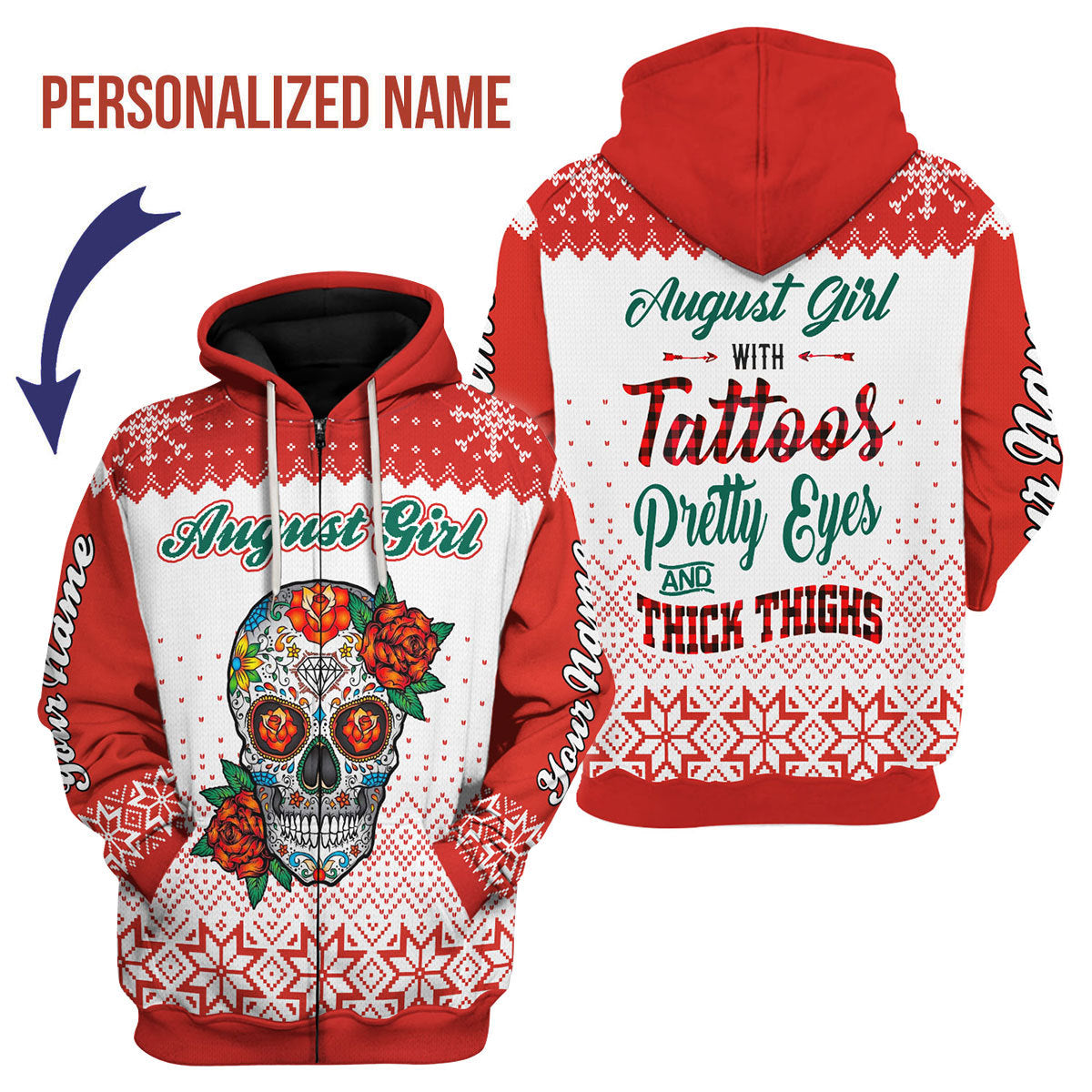 YMskins Personalized Zip Hoodie August Girl All Over Printed