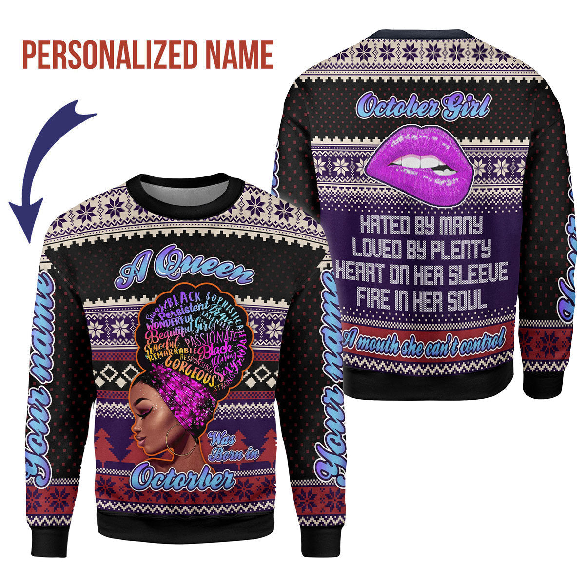 YMskins Personalized Sweatshirt A Queen Was Born In October All Over Printed