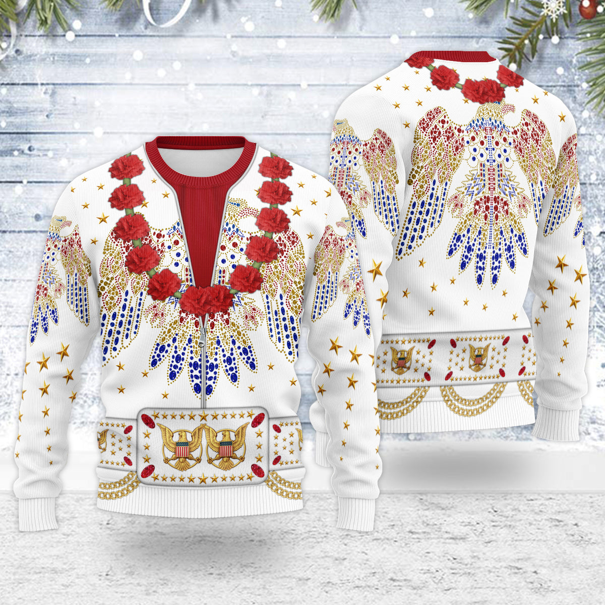 MakerHuman Elvis The Aloha Eagle from Hawaii Christmas Wool Sweater
