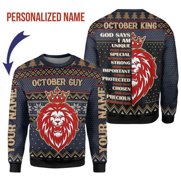 YMskins Personalized Ugly Sweater October King  All Over Printed