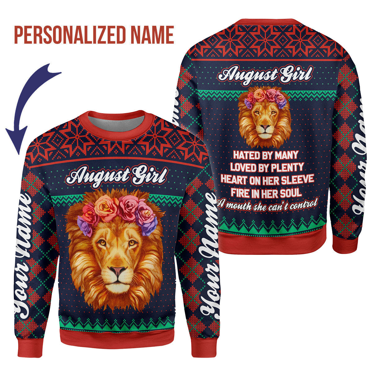YMskins Personalized Ugly Sweater August Girl All Over Printed