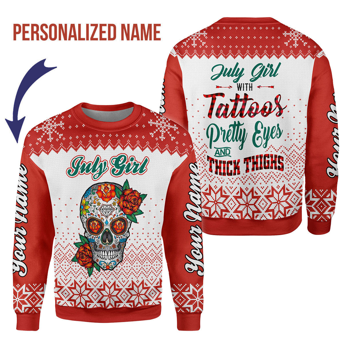 YMskins Personalized Ugly Sweater July Girl All Over Printed