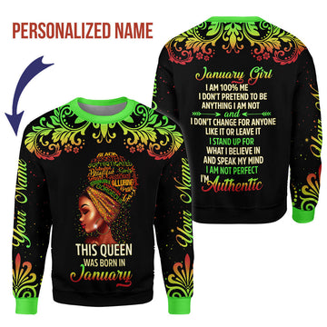 YMskins Personalized Ugly Sweater January Girl I Am 100% Me All Over Printed